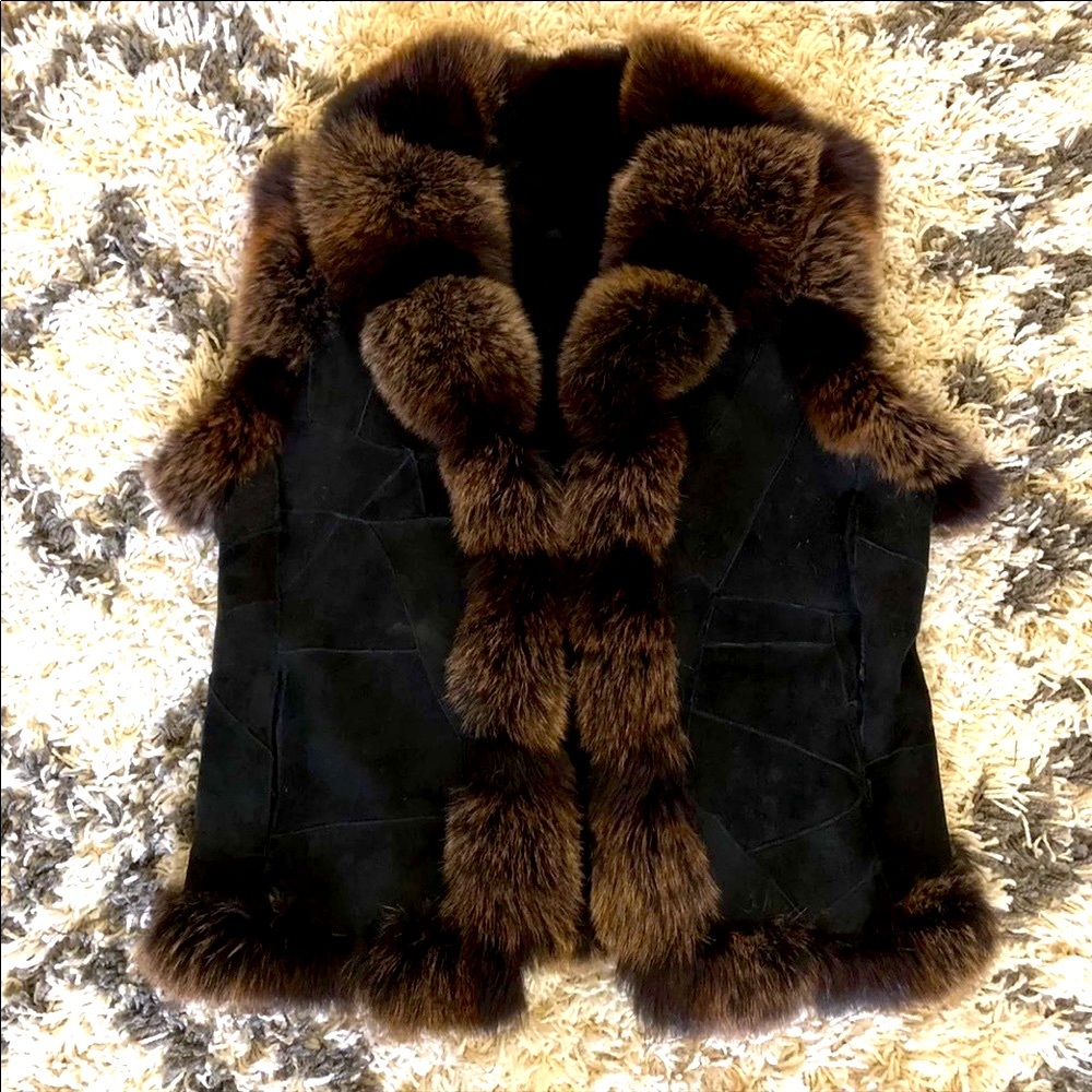 Genuine Fox and Shearling Brown & Black Vest sz L